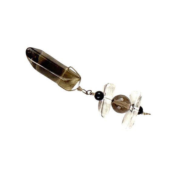Smoky Quartz Crystal Pendant Clear Quartz & Onyx Metaphysical Wire Wrap - Picture 4 of 9